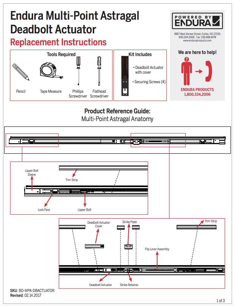 How Do I Install the Endura MultiPoint Astragal Deadbolt Actuator